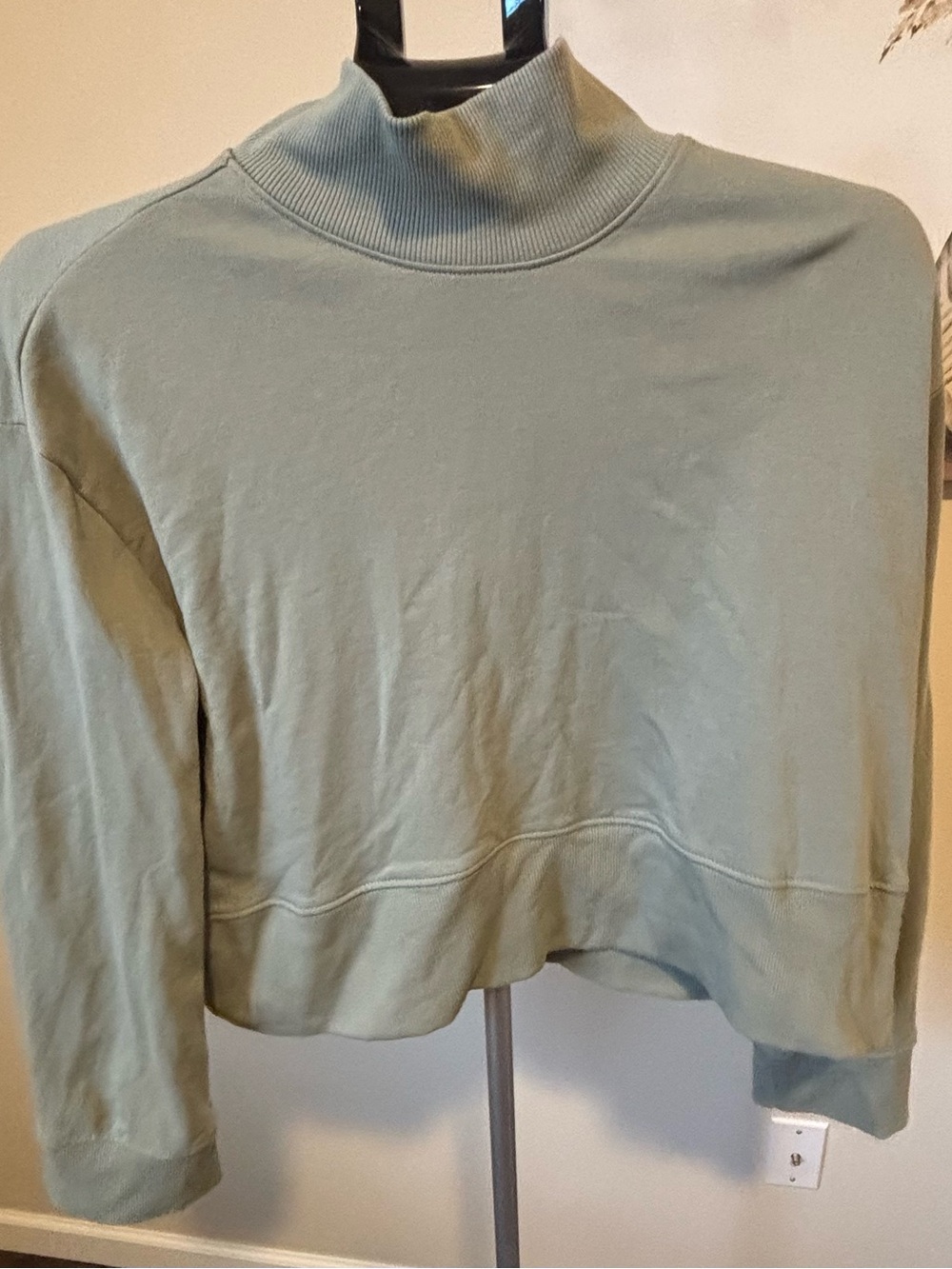 Sonoma Cropped Mock Neck Pullover Sweatshirt - Sage Green / Size Medium